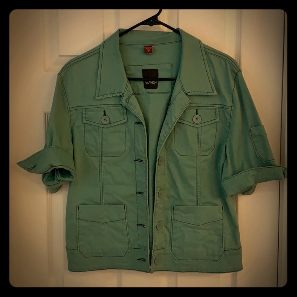 Adorable distressed short sleeve jacket